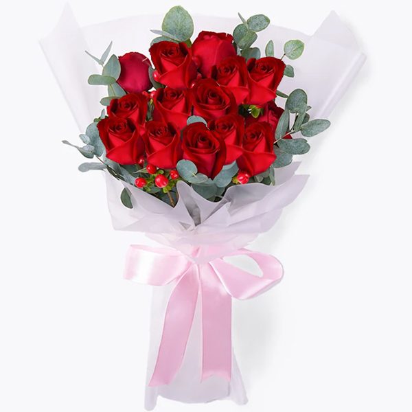 Send Twelve Pieces Red Roses Bouquet & Birthday Balloon To Philippines