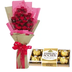 24 Red Roses with Ferrero Chocolate Box