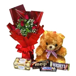 Same Day Gift Delivery Angeles City-Rose, Chocolates & Bear