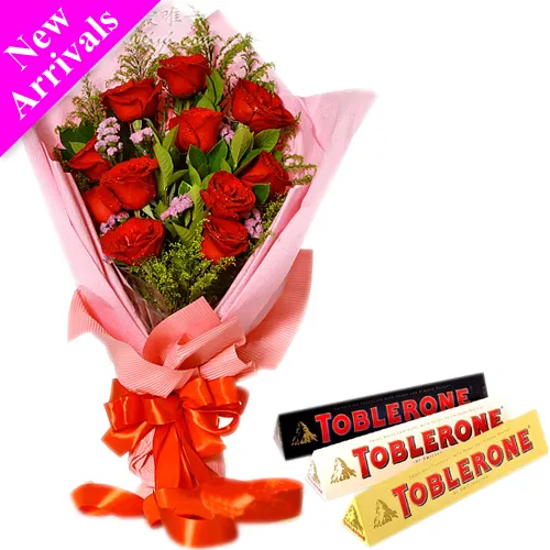 12 Red Roses With Toblerone 3 Varieties Chocolate