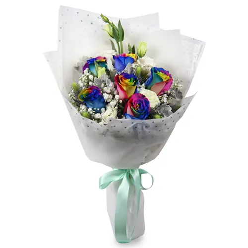 send 6 rainbow roses and 6 white roses bouquet to philippines