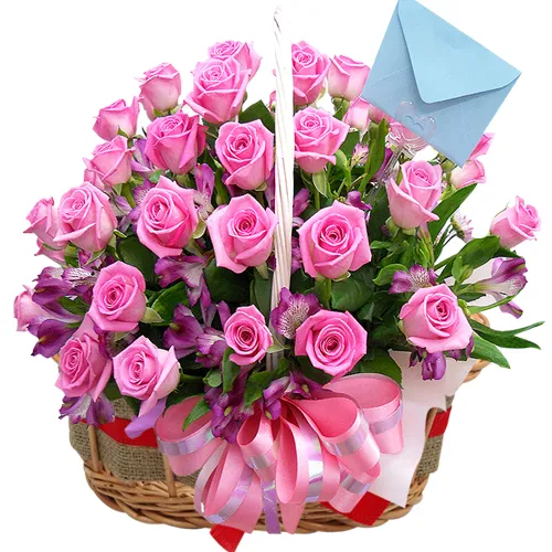 send 24 pin roses in basket