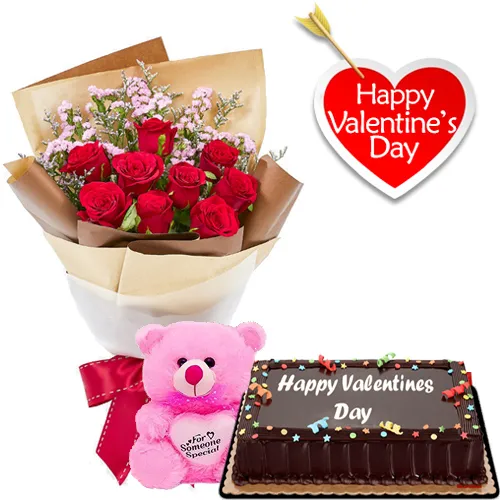 Philippines Valentines Gift - Red Roses, Bear with Cake