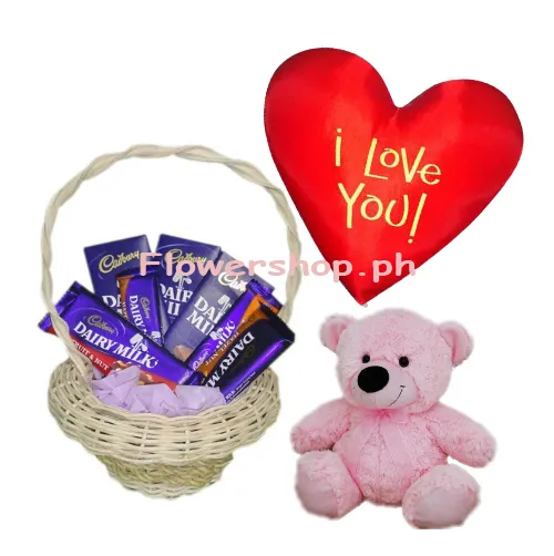 Cadbury Chocolate Basket,Pink Bear with I Love You Pillow Send to Philippines