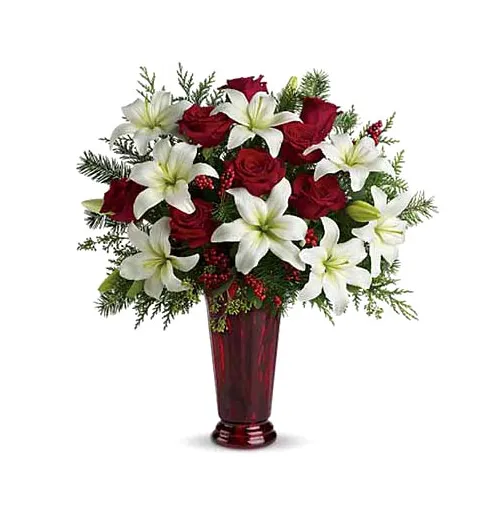 send lilies with red rose in vase to philippines