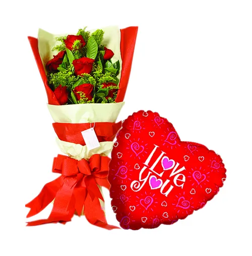 Valentine Gift Philippines - 12 Red Roses with Love U Balloon