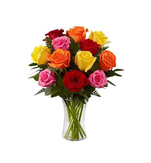 Send 12 mix color roses in vase to philippines