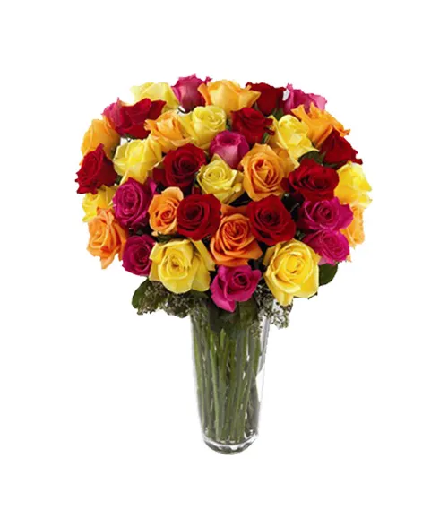 send  24 mix color roses vase in philippines