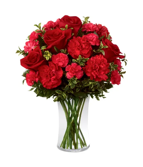 send 12 carnations and 6 red roses in vase to philippines