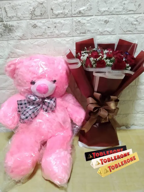 Roses, Bear with Chocolates to Olongapo - Valentine Gifts